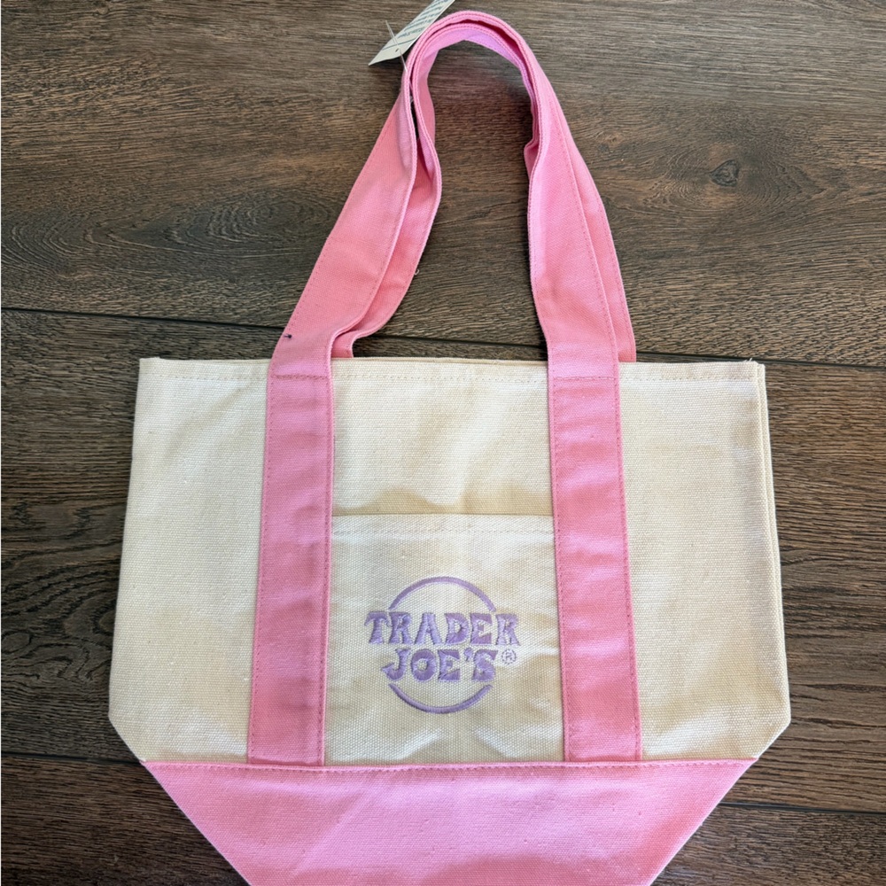 Trader Joe's Pink-Trim Canvas Tote Bag 2026